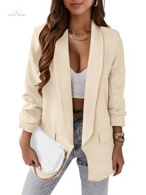 Oversized Open Front Blazer Shawl Collar Business Casual Jacket